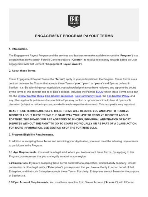 Engagement Program Payout Terms .